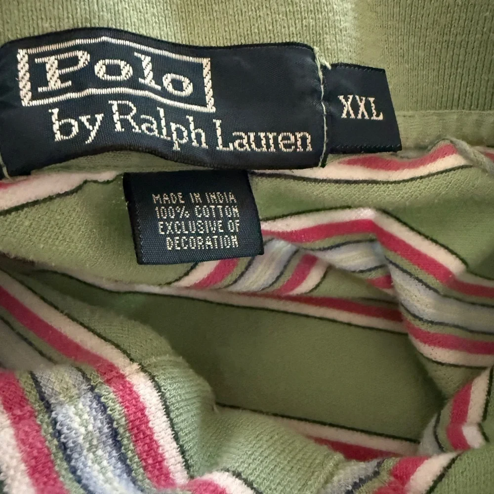 Ralph Lauren Green Polo with Stripes and signature horse logo.